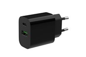 Mobil - Adaptere og ladere - Gembird Universal GaN USB charger QC 3.0 & PD 20W 2-port - Black - TA-UC-PDQC20-01-BK