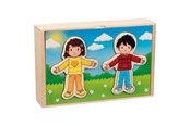 Puslespill - Goki Wooden Dress Up Puzzle Boy and Girl in Wooden Box 36 pcs. Tre - 57475