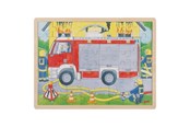 Puslespill - Goki Wooden Layer Puzzle Fire Department at Work 60 pcs. Tre - 57416