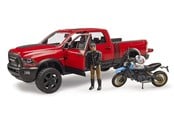 Leketøysbil - Bruder RAM 2500 Power Wagon with scrambler Ducati Desert Sled and driver - 02502