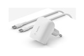 Mobil - Adaptere og ladere - Belkin BoostCharge power adapter - 24 pin USB-C - 20 Watt - MFI Certified - with USB-C to USB-C cable - WCA006VF1MWH-B6