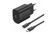 Mobil - Adaptere og ladere - Foneng EU51 USB-C 25W mains charger + USB-C - Lightning cable (black) - EU51 Type-C to Light