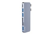 USB-hub - RayCue 6in2 Hub 2x USB-C to Thunderbolt 3 + 3x USB-A 3.0 5Gbps + SD/TF 2.0 (gray) USB-hub - 6 porter - HYD-RC3601