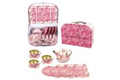 Lekekjøkken & Utstyr - Magni Tea set in suitcase - pink flowers - 3903