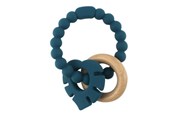 Babyleker - Magni Teether bracelet in LFGB silicone with wooden ring and leaf appendix - Blue - 5546