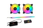 Kabinettvifte - DUTZO RGB Kit 2 - 2x vifte + 1x LED strip + fjernkontroll & kontroller - 120mm - Svart med RGB LED-lys - 24 dBA - DRGB-BUNDLE2