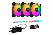 Kabinettvifte - DUTZO RGB Kit 3 - 3x vifte + 1x LED strip + fjernkontroll & kontroller - 120mm - Svart med RGB LED-lys - 24 dBA - DRGB-BUNDLE3