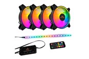 Kabinettvifte - DUTZO RGB Kit 4 - 4x fan black + 1x LED strip + remote & controller - 120 mm - 24 dBA - 120mm - Svart med RGB LED-lys - 24 dBA - DRGB-BUNDLE4