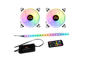 Kabinettvifte - DUTZO RGB Kit 2 - 2x fan white + 1x LED strip + remote & controller - 120mm - Hvit med RGB-lys - 24 dBA - DRGB-BUNDLE2 WHITE