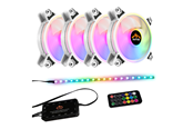 Kabinettvifte - DUTZO RGB Kit 4 - 4x fan white + 1x LED strip + remote & controller - 120mm - Hvit med RGB-lys - 24 dBA - DRGB-BUNDLE4 WHITE