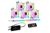 Kabinettvifte - DUTZO RGB Kit 5 - 5x fan white + 1x LED strip + remote & controller - 120mm - Hvit med RGB-lys - 24 dBA - DRGB-BUNDLE5 WHITE