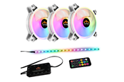 Kabinettvifte - DUTZO RGB KIT 3 - 3x fan white + 1x LED strip + remote & controller - 120mm - Hvit med RGB-lys - 24 dBA - DRGB-BUNDLE3 WHITE