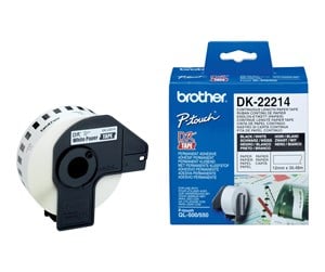 Papir, Fotopapir & Etiketter - Brother DK-22214 Continuous Paper Label Roll – Black on White 12mm wide - DK-22214