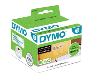 Papir, Fotopapir & Etiketter - DYMO LW store adresseetiketter, 36mm x 89mm, sort på klar, 1 rulle med 260 stk. - 99013