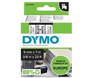 Papir, Fotopapir & Etiketter - DYMO D1 tape, 9mm x 7m rull, sort på hvit - S0720680