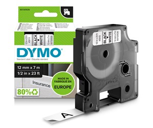 Papir, Fotopapir & Etiketter - DYMO D1 tape, 12mm x 7m rull, sort på hvit - S0720530