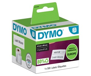 Papir, Fotopapir & Etiketter - DYMO LW små navneskiltsetiketter, 41mm x 89mm, ruller med 300 stk. - 11356