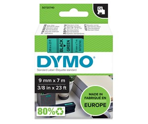 Papir, Fotopapir & Etiketter - DYMO D1 tape, 9mm x 7m rull, sort på grønn - 409190