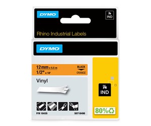 Papir, Fotopapir & Etiketter - DYMO Rhino industri vinyl tape,12 mm x 5.5 m rull, sort på oransje - 18435