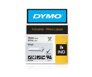 Papir, Fotopapir & Etiketter - DYMO Rhino industri vinyl tape,19 mm x 5.5 m rull, sort på hvit - 18445