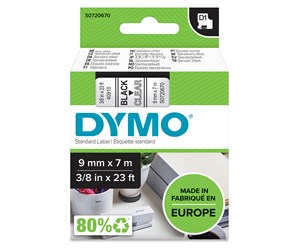 Papir, Fotopapir & Etiketter - DYMO D1 tape, 9mm x 7m rull, sort på klar - 40910