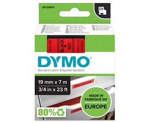 Papir, Fotopapir & Etiketter - DYMO D1 tape, 19mm x 7m rull, sort på rød - 45807