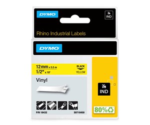 Papir, Fotopapir & Etiketter - DYMO Rhino industri vinyl tape,12 mm x 5.5 m rull, sort på gul - 18432