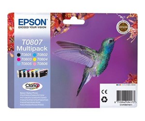 Printertilbehør blekk/toner - Epson T0807 Multipack (Black/Yellow/Cyan/Magenta/Light Magenta/Light Cyan) - Blekkpatron Cyan, Magenta, Gul, Svart, Lys Magenta, Lys Cyan - C13T08074021