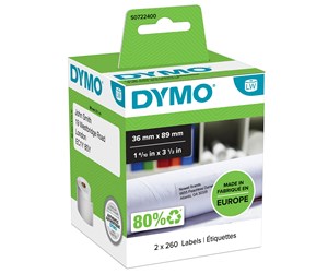 Papir, Fotopapir & Etiketter - DYMO LW store adresseetiketter, 36mm x 89mm, 2 ruller med 260 stk. (520 stk. i alt) - S0722400