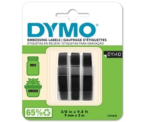 Papir, Fotopapir & Etiketter - DYMO pregetape selvklebende, 9mm x 3m ruller, hvit på sort, 3-pakk - S0847730