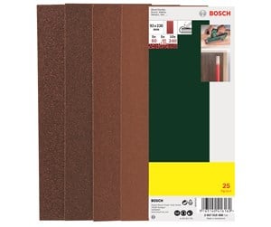 Slipemaskin - Bosch 25-delers slipepapirsett til plansliper, korning 60, 80, 120, 240 G= 60, 80, 120, 240, uten hull - 2607019498