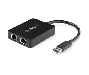 Nettverksadapter - StarTech.com USB32000SPT USB 3.0 to Dual Port Gigabit Ethernet Adapter w/ USB Port 10/100/1000 Mbps USB Gigabit LAN Network NIC Adapter - USB32000SPT