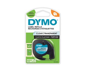 Papir, Fotopapir & Etiketter - DYMO Letratag plasttape, sort på klar, 12mm x 4m rull - S0721530