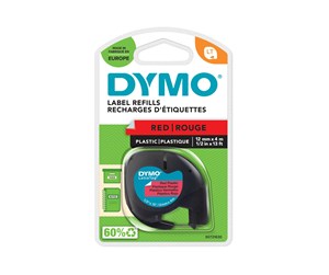 Papir, Fotopapir & Etiketter - DYMO Letratag plasttape, sort på rød, 12mm x 4m rull - S0721630