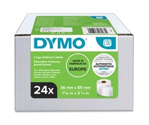 Papir, Fotopapir & Etiketter - DYMO LW store adresseetiketter, 36mm x 89mm, 24 ruller med 130 stk. (3120 stk. i alt) - S0722390