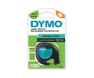 Papir, Fotopapir & Etiketter - DYMO Letratag plasttape, sort på grønn, 12mm x 4m rull - S0721640