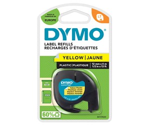 Papir, Fotopapir & Etiketter - DYMO Letratag plasttape, sort på gul, 12mm x 4m rull - S0721620