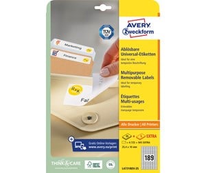 Papir, Fotopapir & Etiketter - Avery Avtagbare flerbruksetiketter , Til alle skrivere, 25,4 x 10 mm, Hvit - L4731REV-25