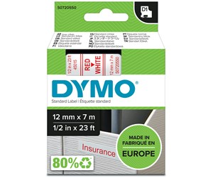 Papir, Fotopapir & Etiketter - DYMO D1 tape, 12mm x 7m rull, rød på hvit - S0720550