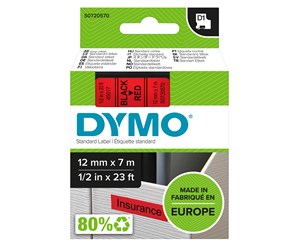 Papir, Fotopapir & Etiketter - DYMO D1 tape, 12mm x 7m rull, sort på rød - S0720570