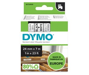 Papir, Fotopapir & Etiketter - DYMO D1 tape, 24mm x 7m rull, sort på hvit - S0720930