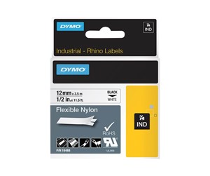 Papir, Fotopapir & Etiketter - DYMO Rhino fleksibel nylon, 12mm x 3,5m, sort på hvit - 18488