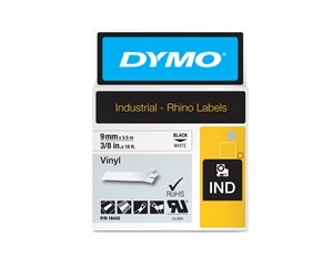 Papir, Fotopapir & Etiketter - DYMO Rhino industri vinyl tape, 9 mm x 5.5 m rull, sort på hvit - S0718580