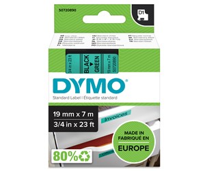 Papir, Fotopapir & Etiketter - DYMO D1 tape, 19mm x 7m rull, sort på grønn - S0720890