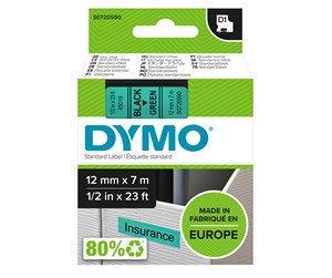 Papir, Fotopapir & Etiketter - DYMO D1 tape, 12mm x 7m rull, sort på grønn - S0720590