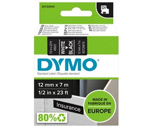 Papir, Fotopapir & Etiketter - DYMO D1 tape, 12mm x 7m rull, hvit på sort - S0720610