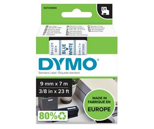 Papir, Fotopapir & Etiketter - DYMO D1 tape, 9mm x 7m rull, blå på hvit - S0720690