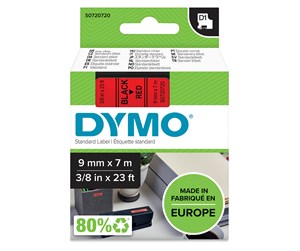 Papir, Fotopapir & Etiketter - DYMO D1 tape, 9mm x 7m rull, sort på rød - S0720720