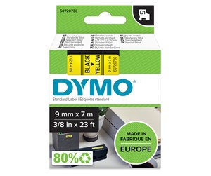 Papir, Fotopapir & Etiketter - DYMO D1 tape, 9mm x 7m rull, sort på gul - S0720730