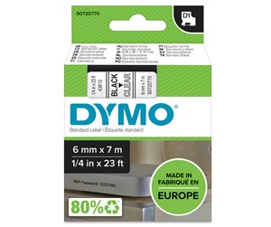 Papir, Fotopapir & Etiketter - DYMO D1 tape, 6mm x 7m rull, sort på klar - S0720770